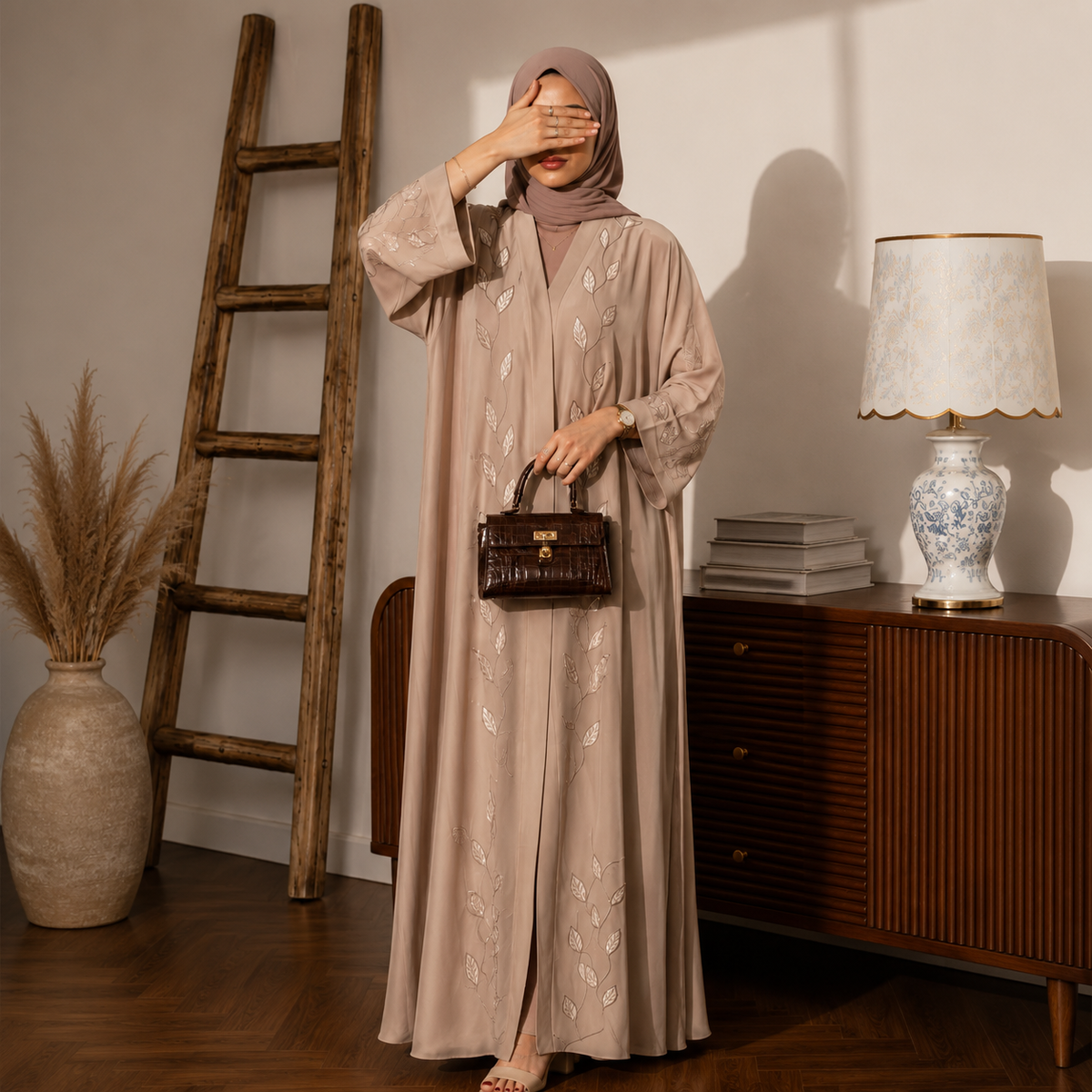 Elegant Leaf Embroidered Abaya